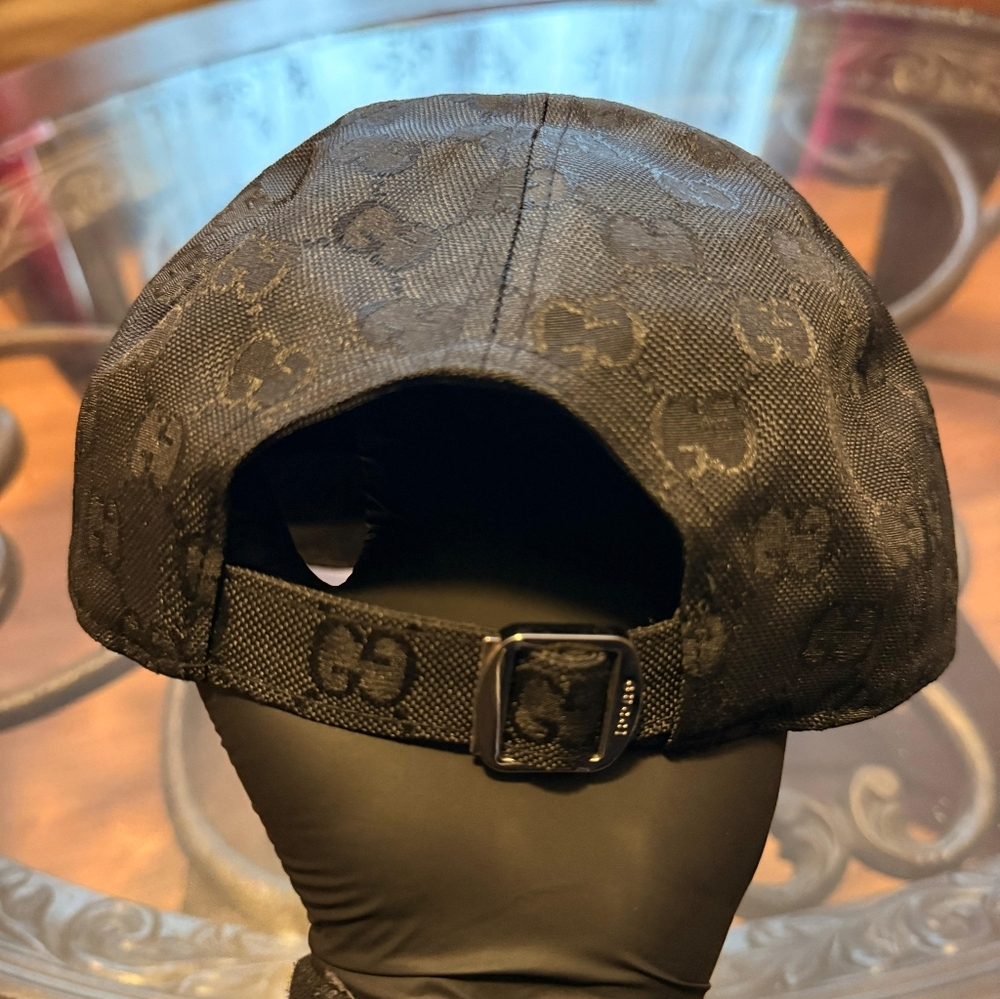 Gucci GG Nylon Baseball Hat Black Monogram Logo Cap - Picture 3 of 4